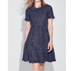 Eliza J tweed short sleeve navy white plaid dress